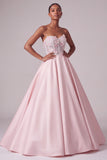 Blush Ball Gown Strapless Corset Satin Sheer Long Prom Dress with 3D Butterfly Appliques