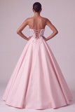 Blush Ball Gown Strapless Corset Satin Sheer Long Prom Dress with 3D Butterfly Appliques