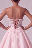 Blush Ball Gown Strapless Corset Satin Sheer Long Prom Dress with 3D Butterfly Appliques
