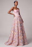 Satin Pink Corset Appliques Pearls A-Line Strapless Long Prom Dress
