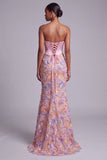 Corset Pink Strapless Satin Mermaid Pearls Floral Appliques Long Prom Dress
