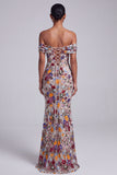 Light Grey Off the Shoulder Floral Mermaid Sequins Long Prom Dress