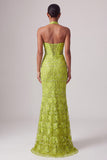 Halter Neck Green Mermaid Cut Out Sequins Long Prom Dress with 3D Flowers