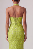 Halter Neck Green Mermaid Cut Out Sequins Long Prom Dress with 3D Flowers