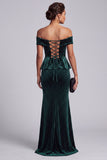 Dark Green Sheath Off the Shoulder Velvet High Low Long Mother of the Bride Dress