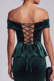 Dark Green Sheath Off the Shoulder Velvet High Low Long Mother of the Bride Dress