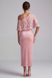 Pink Sheath One Shoulder Velvet Maxi Mother of the Bride Dress with Embroidery