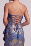 Dark Blue Sheath Strapless Ruffles Long Mother of the Bride Dress with Side Slit
