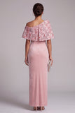 Pink Sheath Asymmetrical Velvet One Shoulder Sequins Embroidered Long Mother of the Bride Dress