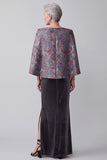 Dark Grey Velvet Jacquard Sheath Long Mother of the Bride Dress with Cape