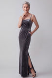 Dark Grey Velvet Jacquard Sheath Long Mother of the Bride Dress with Cape