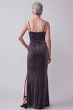 Dark Grey Velvet Jacquard Sheath Long Mother of the Bride Dress with Cape
