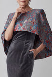 Dark Grey Velvet Jacquard Sheath Long Mother of the Bride Dress with Cape