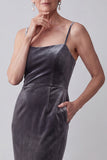 Dark Grey Velvet Jacquard Sheath Long Mother of the Bride Dress with Cape