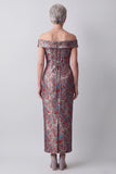 Off the Shoulder Grey Sheath Jacquard Long Mother of the Bride Dress