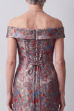 Off the Shoulder Grey Sheath Jacquard Long Mother of the Bride Dress