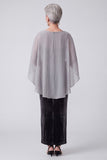 Black Velvet Embroidery Sequins Ruched Bateau Neck Mother of the Bride Dress with Chiffon Cape