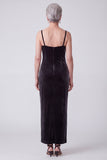 Black Velvet Embroidery Sequins Ruched Bateau Neck Mother of the Bride Dress with Chiffon Cape