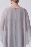 Black Velvet Embroidery Sequins Ruched Bateau Neck Mother of the Bride Dress with Chiffon Cape