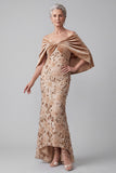 Off the Shoulder Champagne High Low Velvet Ruched Appliques Mother of the Bride Dress