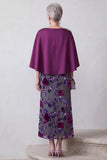 Fuchsia Velvet Sheath Satin Rhinestone Floral Midi Mother of the Bride Dress with Cape