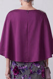 Fuchsia Velvet Sheath Satin Rhinestone Floral Midi Mother of the Bride Dress with Cape