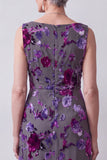 Fuchsia Velvet Sheath Satin Rhinestone Floral Midi Mother of the Bride Dress with Cape
