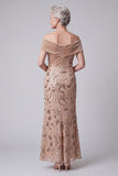 Off the Shoulder Champagne Appliques Sequins Velvet Sheath Mother of the Bride Dress