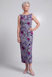 Grey Floral Velvet Sheath Rhinestone Bateau Neck Satin Mother of the Bride Dress with Cape