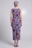Grey Floral Velvet Sheath Rhinestone Bateau Neck Satin Mother of the Bride Dress with Cape
