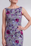 Grey Floral Velvet Sheath Rhinestone Bateau Neck Satin Mother of the Bride Dress with Cape