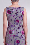 Grey Floral Velvet Sheath Rhinestone Bateau Neck Satin Mother of the Bride Dress with Cape