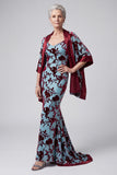 Lake Blue V-Neck Velvet Mermaid Long Mother of the Bride Dress with Cape