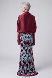 Lake Blue V-Neck Velvet Mermaid Long Mother of the Bride Dress with Cape