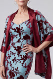 Lake Blue V-Neck Velvet Mermaid Long Mother of the Bride Dress with Cape