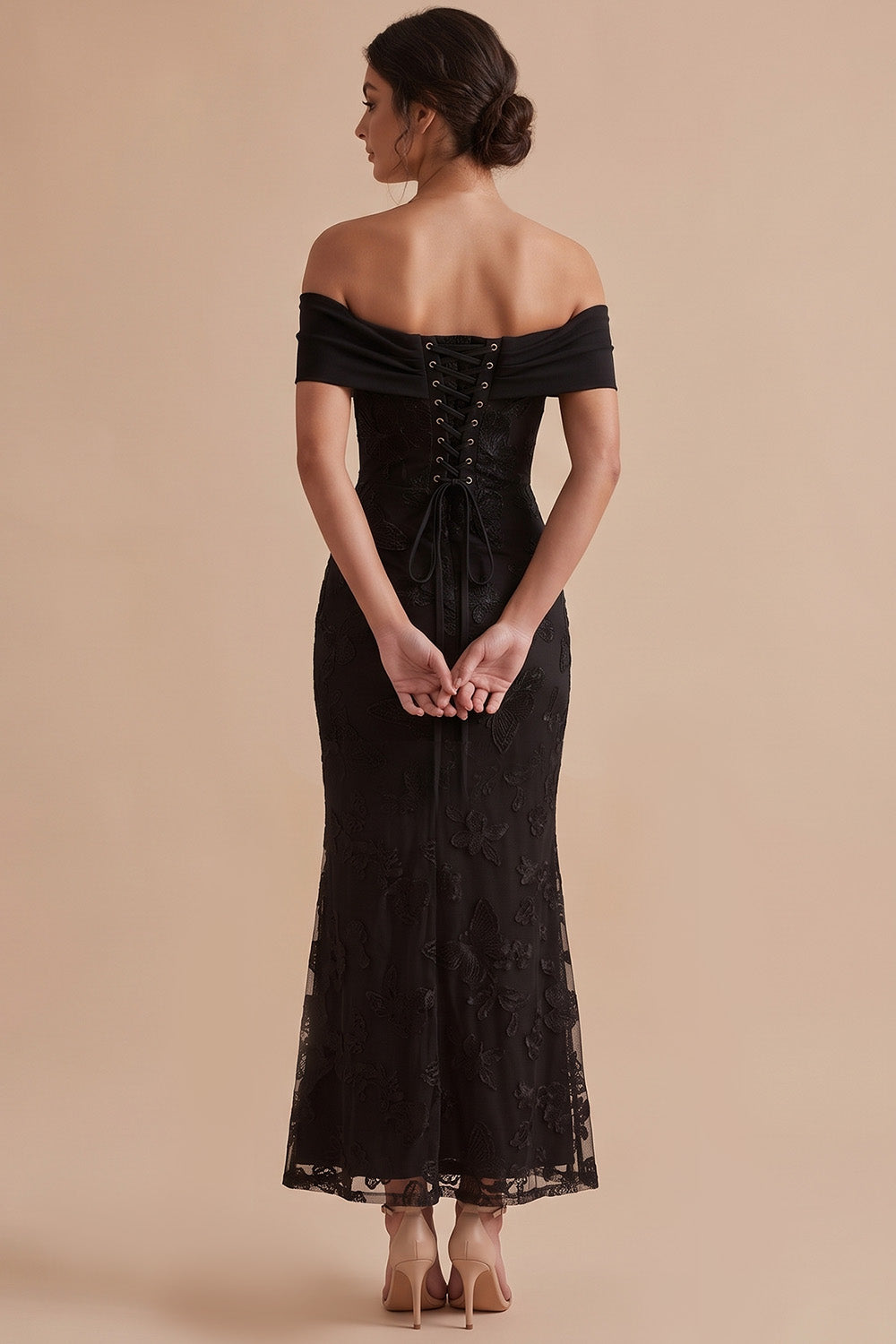 ZAPAKA Women Black Ankle-Length Wedding Guest Dress Sheath Off the ZAPAKA Women Black Ankle-Length Wedding Guest Dress Sheath Off the