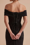 Black Sheath Off the Shoulder Embroidered Maxi Wedding Guest Dress