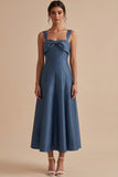 Twilight A-Line Square Neck Midi Wedding Guest Dress with Bow