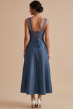 Twilight A-Line Square Neck Midi Wedding Guest Dress with Bow