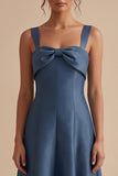 Twilight A-Line Square Neck Midi Wedding Guest Dress with Bow