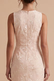 Champagne Mermaid Round Neck Embroidery High-Low Wedding Guest Dress with Tiered Ruffle