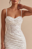 White Corset Bodycon Cowl Neck Ruched Spaghetti Strapes Short Little White Dress