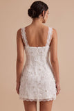 White Bodycon Cowl Neck Floral Appliques Short Little White Dress with Lace