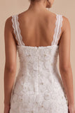 White Bodycon Cowl Neck Floral Appliques Short Little White Dress with Lace
