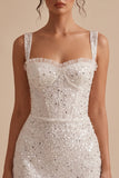 White Corset Bodycon Square Neck Short Little White Dress with Sequins