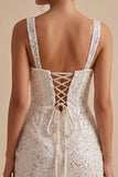 White Corset Bodycon Square Neck Short Little White Dress with Sequins
