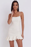 White Bodycon Square Neck Ruffled Short Little White Dress
