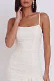 White Bodycon Square Neck Ruffled Short Little White Dress