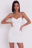 White Bodycon Sweetheart Spaghetti Straps Floral Short Little White Dress