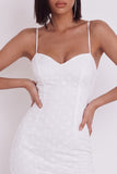 White Bodycon Sweetheart Spaghetti Straps Floral Short Little White Dress